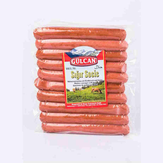 Gülcan vistas gaļas cīsiņi ar lielopa, desiņas Halal 400g