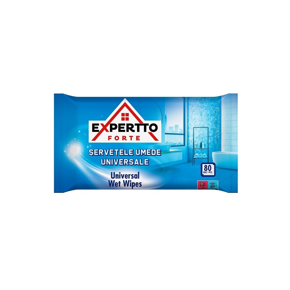 Влажные салфетки, EXPERTTO FORTE, универсальные, 80 шт