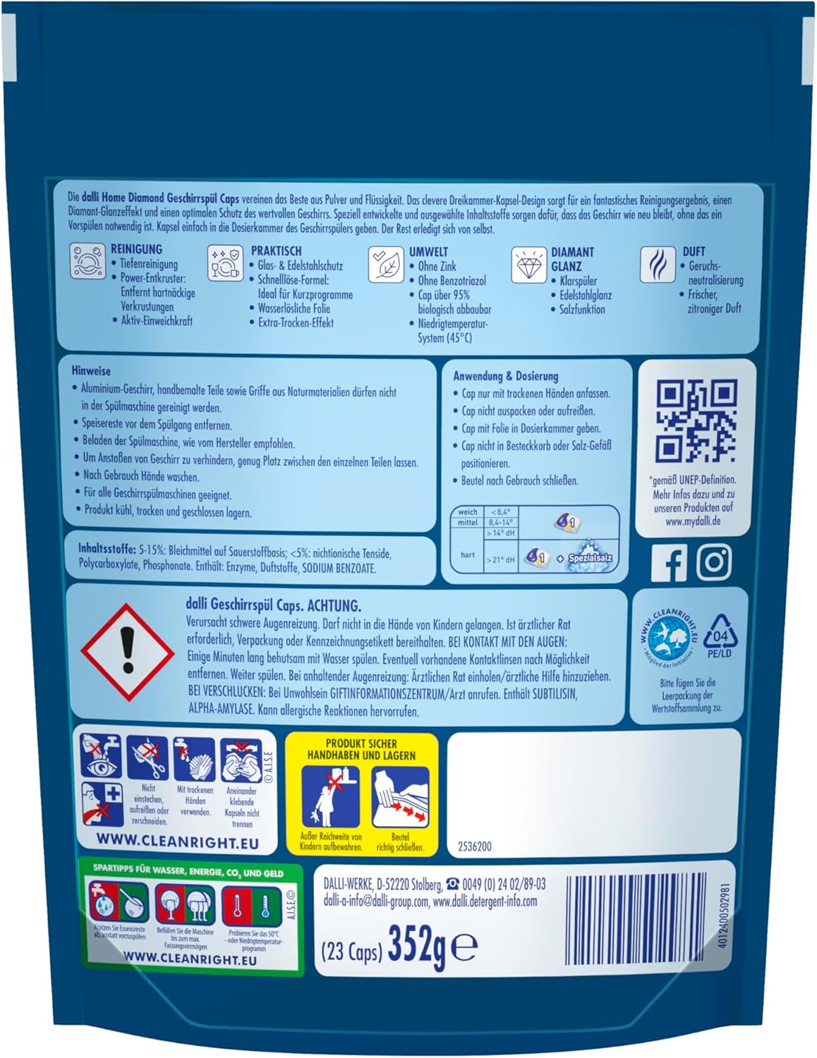 Trauku mazgājamās mašīnas kapsulas, Dalli Home Diamond, 23 gab.