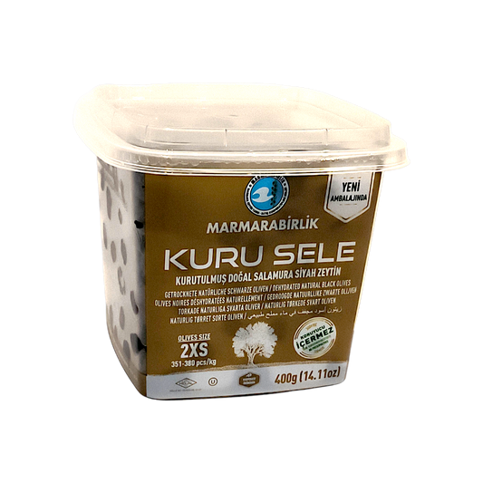 Marmarabirlik melnās olīvas žāvētas dabīgā sālījumā 2xs 400g