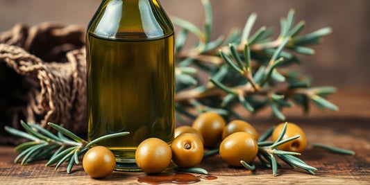 Olīveļļa un svaigi produkti veselības uzlabošanai.