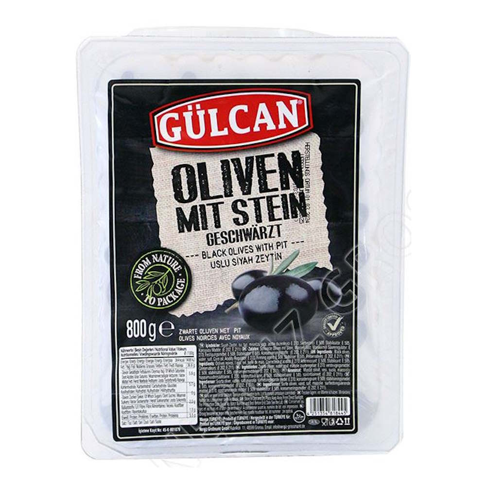 Gülcan melnās olīvas vakumā 800g 