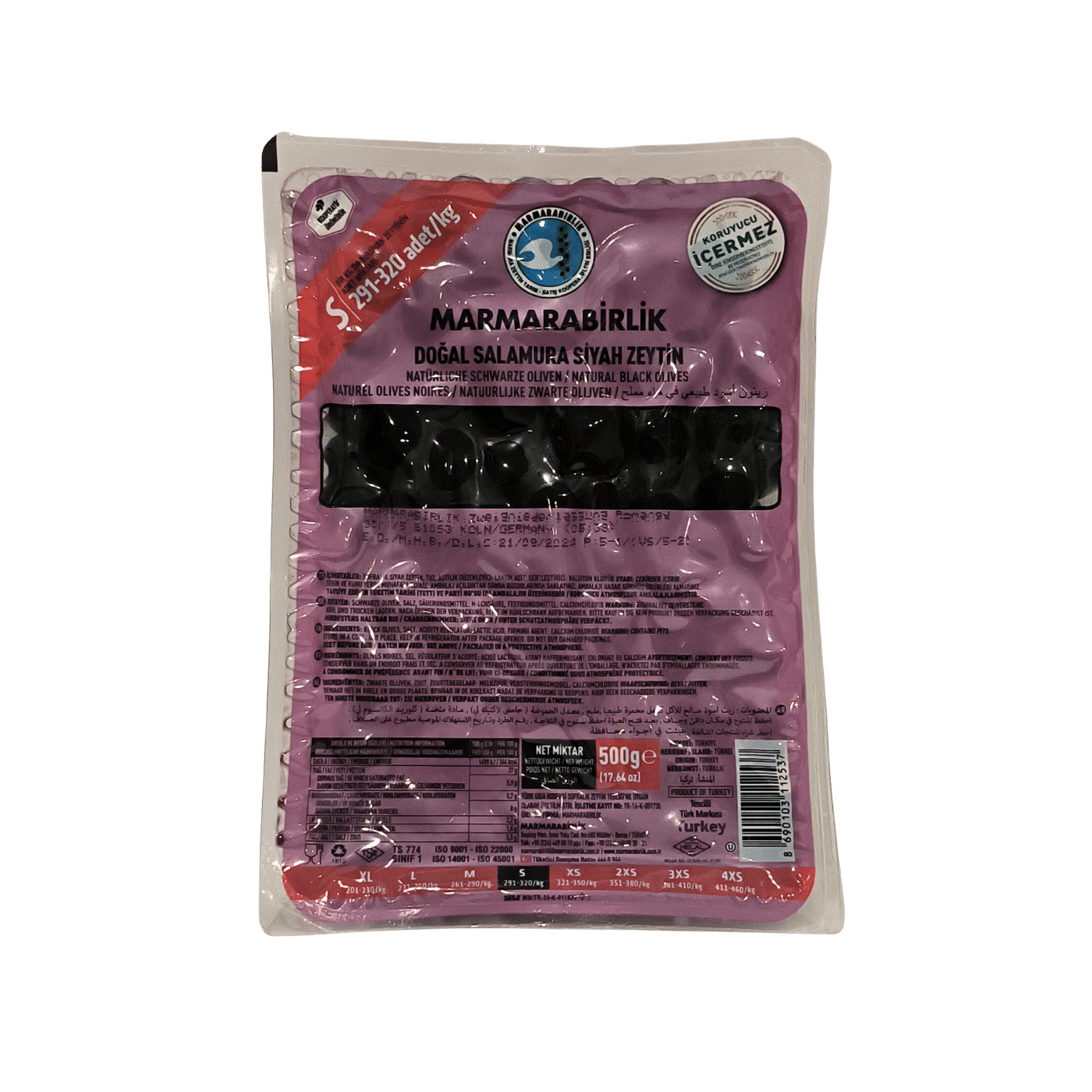 Marmarabirlik Ekstra mustad oliivid vaakumis, suurus S, 500g 