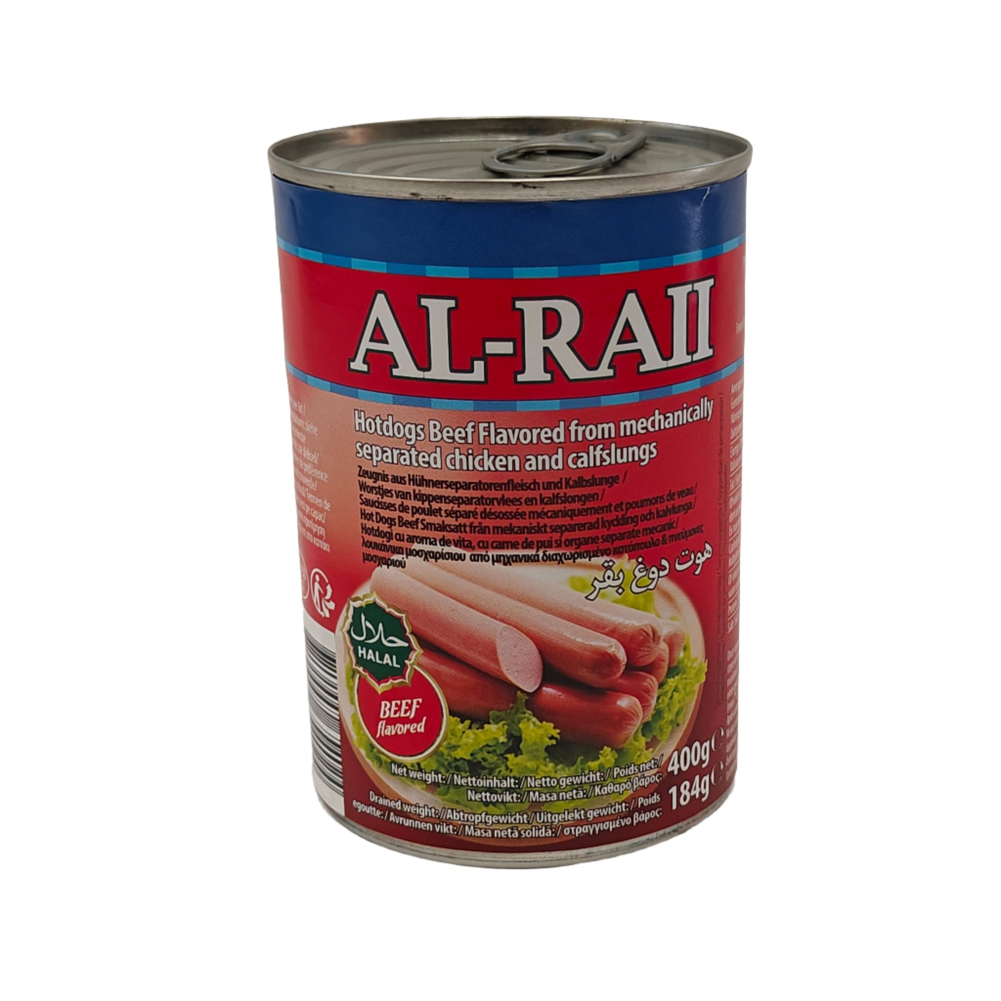 Al-raii vistas gaļas cīsiņi ar lielopa garšu, desiņas Halal 400g/184g desa