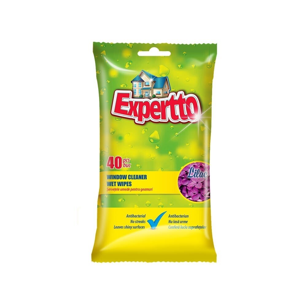 Antibakteriālas mitrās salvetes logiem, EXPERTTO, 40 gab.