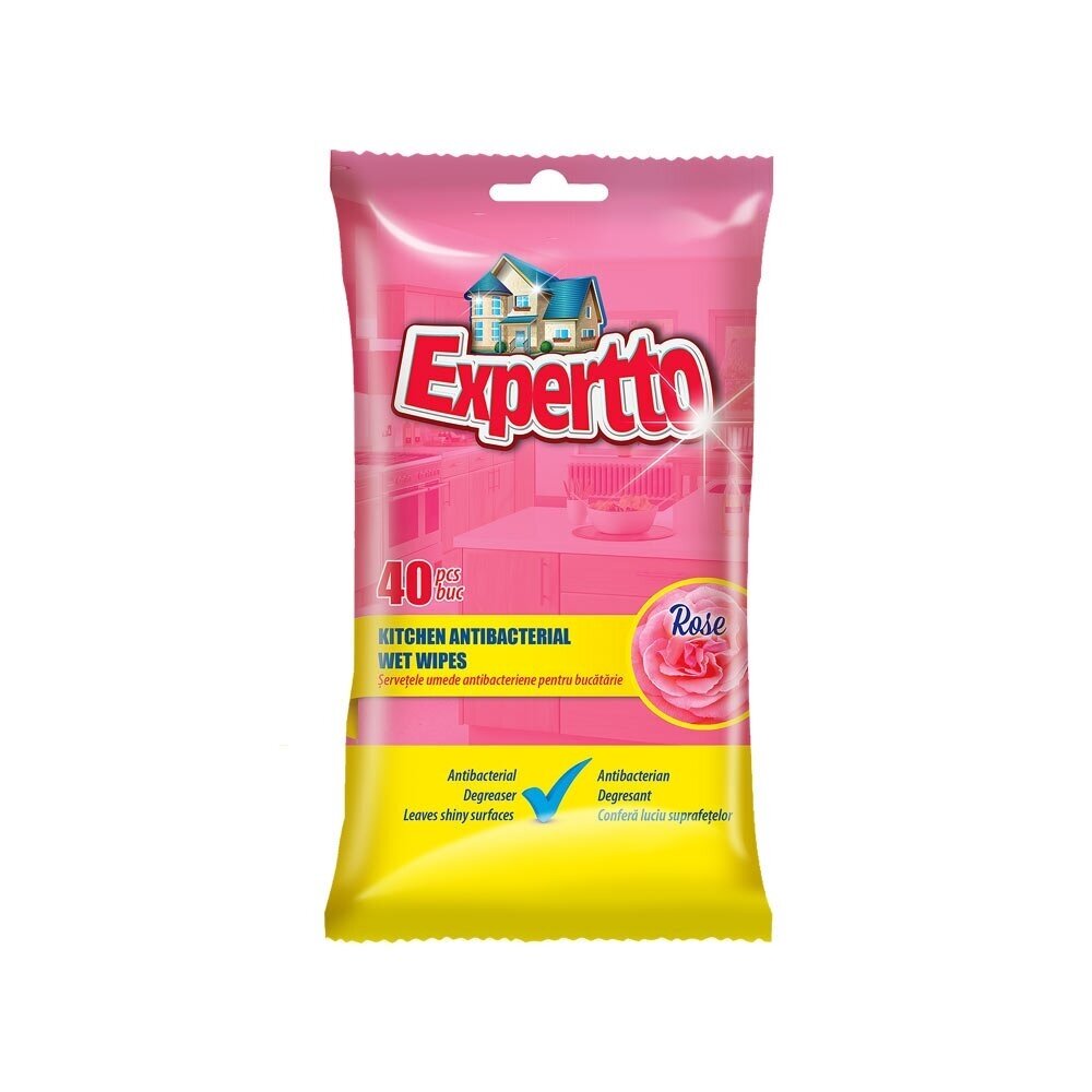 Antibakteriālas mitrās salvetes virtuvei, EXPERTTO, 40 gab. 