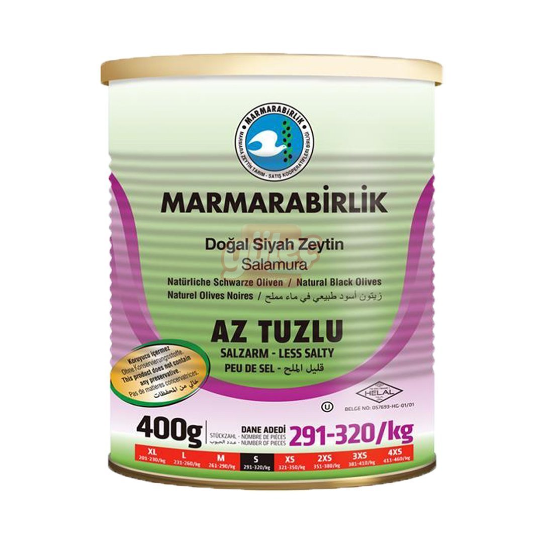 Marmarabirlik zaļās olīvas, S izmērs (mazāk sālītas) 400g 