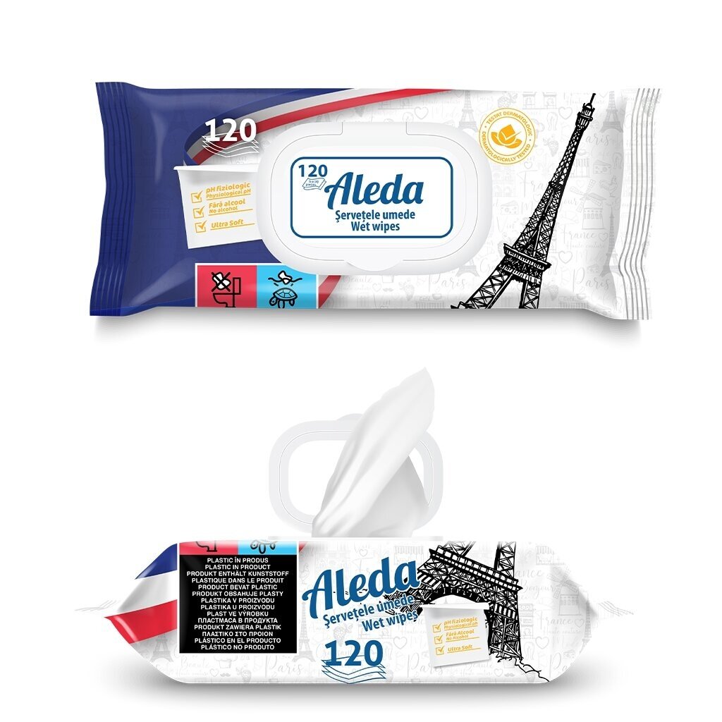 Mitrās salvetes, ALEDA, Francijas dizains, 120 gab 