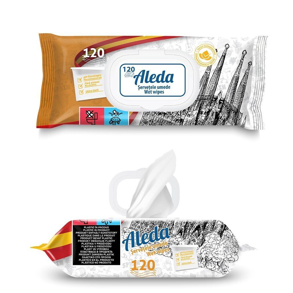 Mitrās salvetes, ALEDA, Spānijas dizains, 120 gab