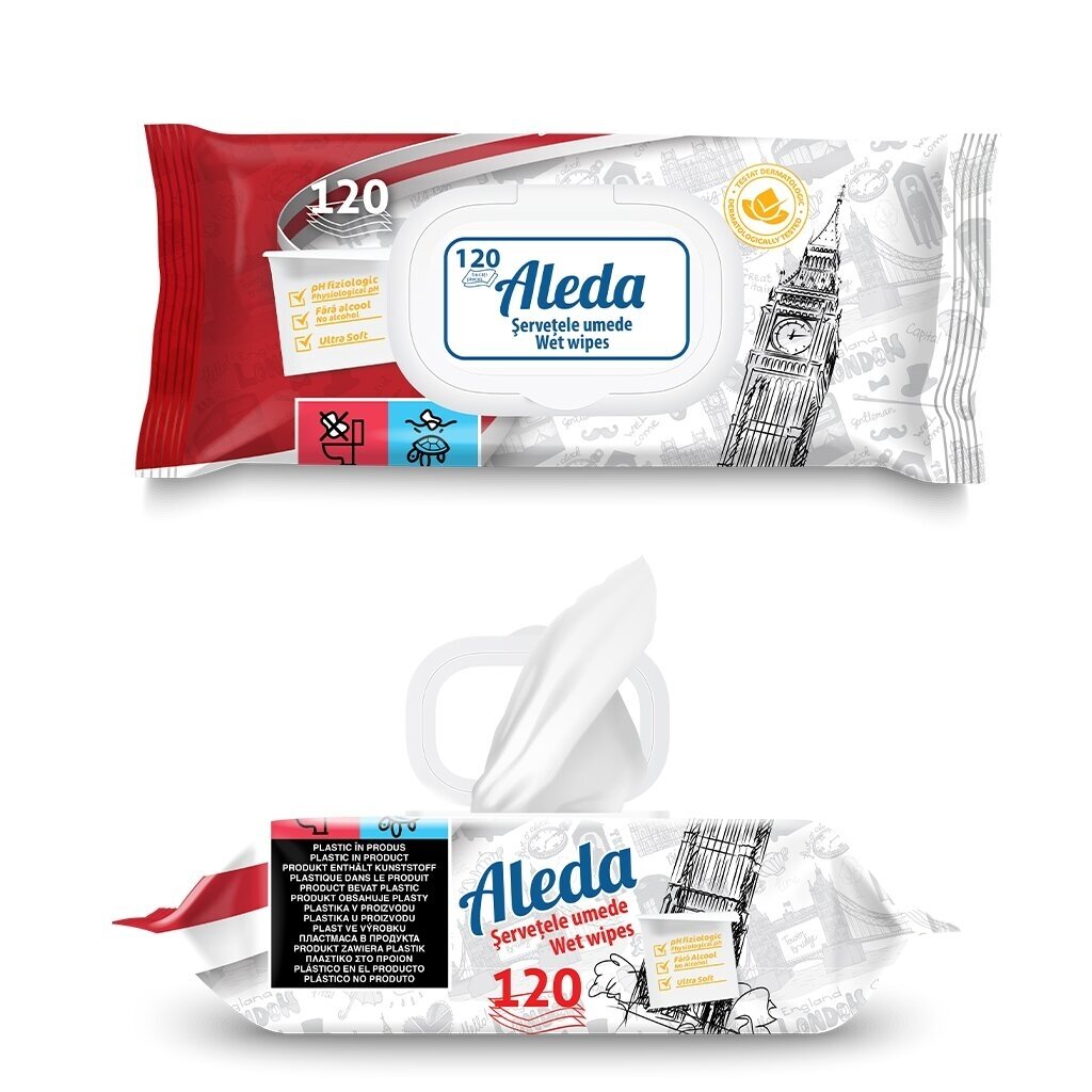 Mitrās salvetes, ALEDA, Lielbritānijas dizains, 120 gab 