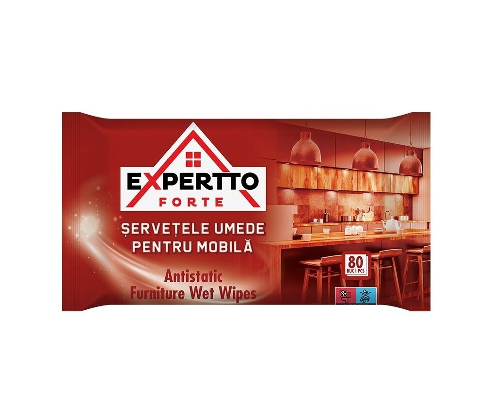 Mitrās salvetes, EXPERTTO FORTE, mēbeļu tīrīšanai, 80 gab. 