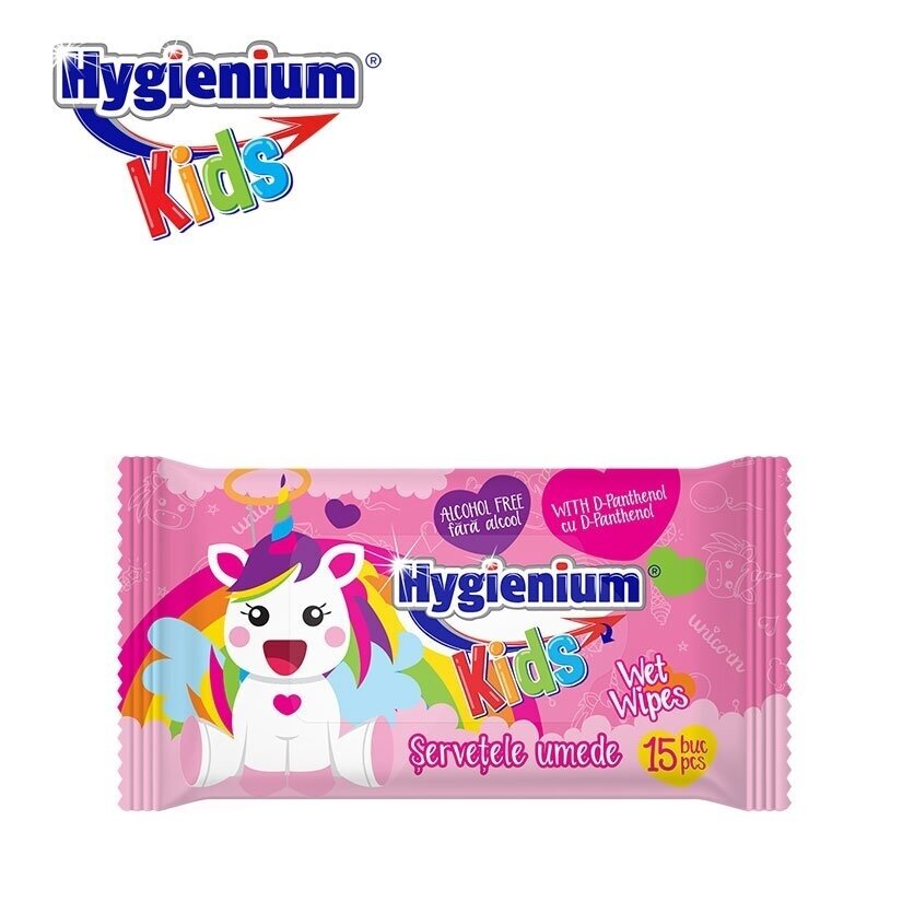 Mitrās salvetes, HYGIENIUM UNICORN PINK, 15 gab. 