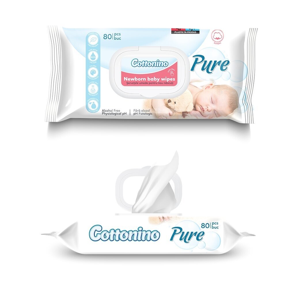 Mitrās salvetes, mazuļu, COTTONINO , pure 80 gab 