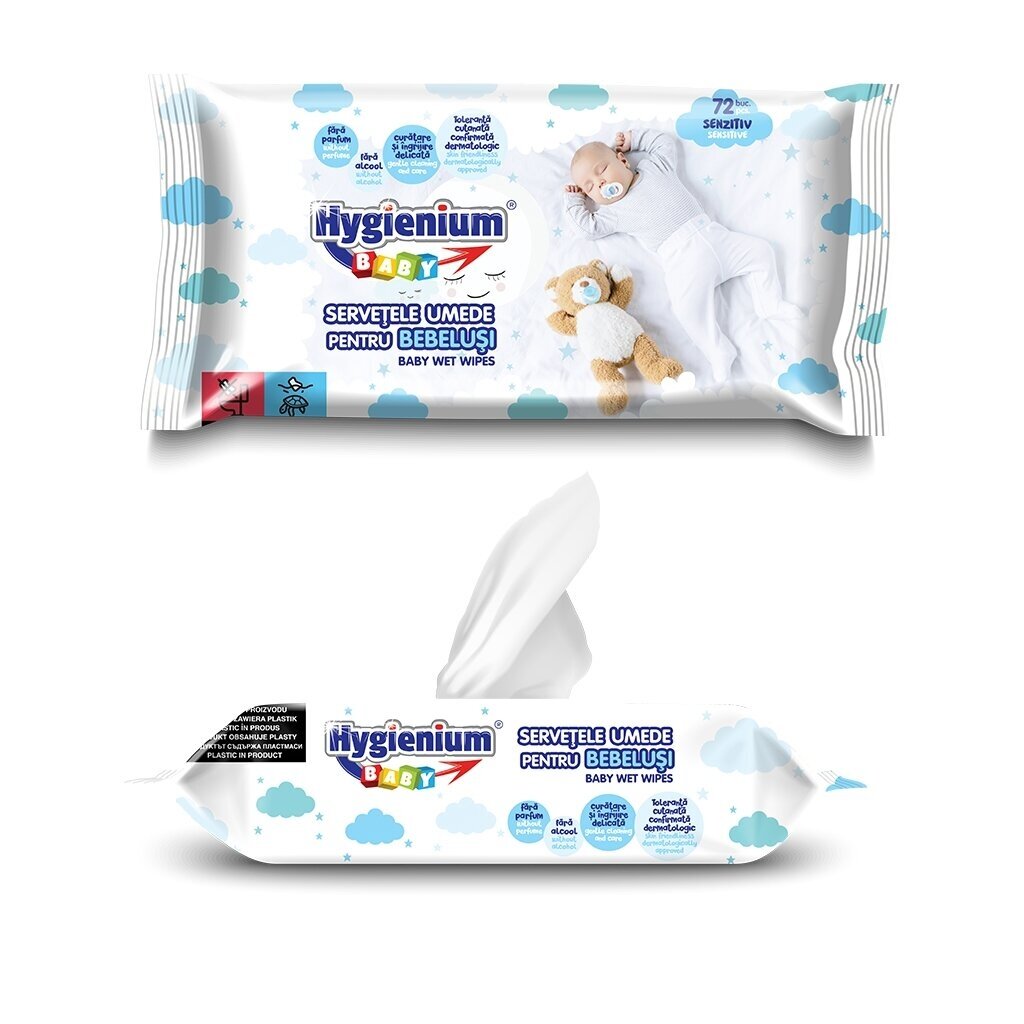 Mitrās salvetes, mazuļu, HYGIENIUM, jūtīgai ādai 72 gab 